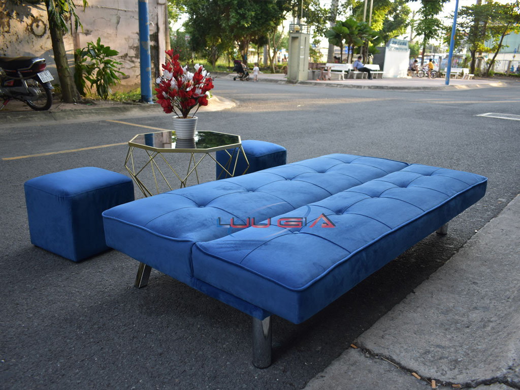 sofa giường màu xanh nhung